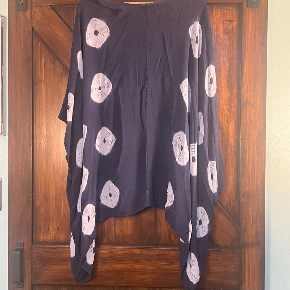 Lane Bryant Navy Blue Poncho Cover Up with White Circle Tie Dye Pattern One Size